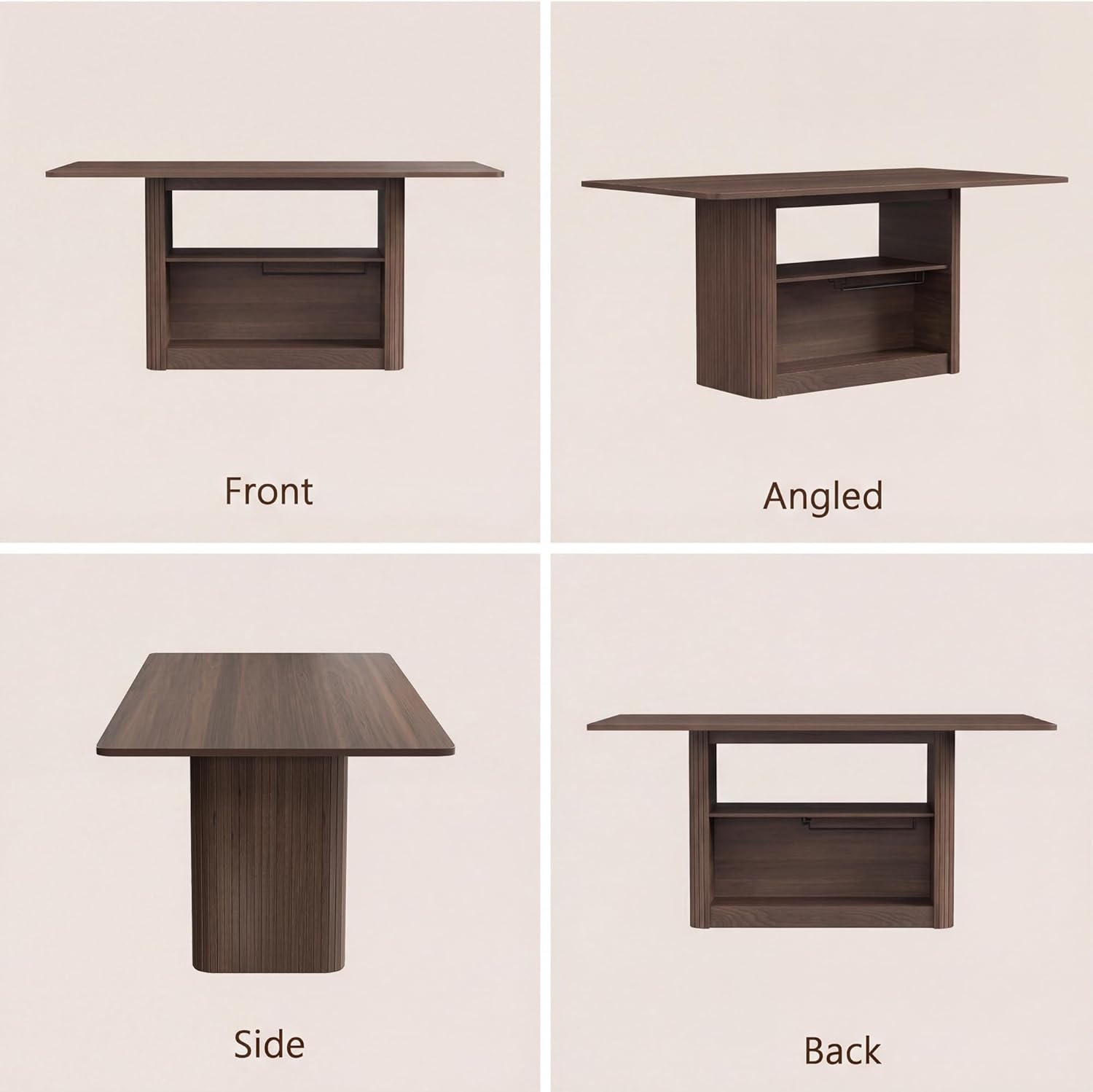 FUQARHY 63" Dining Table with Storage, Fluted Rectangular Kitchen Table for 6 with 2-Tier Storage Shelf, Farmhouse Wood Table (Walnut)