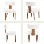 Upholstered Dining Chairs Set of 2, Mid Century Modern Linen Dining Chairs, Armless Side Chairs with Curved Back and Wood Legs for Kitchen, Dining Room, Living Room, Cream