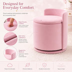 Vanity Chair with Storage and Back 360°Swivel Makeup Chair 17" D x 17" W x 20" H Soft Seat Ottoman Small Side Table Hallway Footstools for Living Room Makeup Room (Pink)