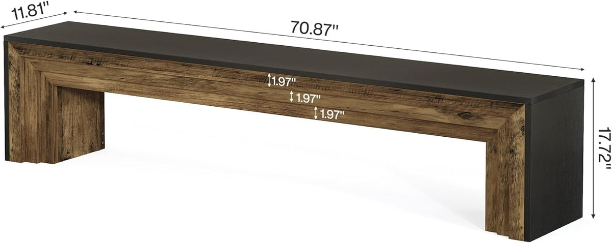 Tribesigns 71" Extra Long Rustic Entryway Bench, Modern Farmhouse Shoe Bench Wooden Indoor Seating with Layered Design for Hallway, End of Bed, Living Room, Dining Room, Black & Brown