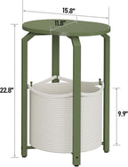 TUTOTAK Oval End Table with Woven Storage Basket, Olive Green Small Side Table for Living Room, Bedroom, TB01BOG093