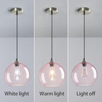 Pink Glass Pendant Lights Kitchen Island Globe Pendant Light Fixtures Modern Pendant Lighting for Bedroom Living Dining Room Light Fixture (9.84 in, 2 Pack)