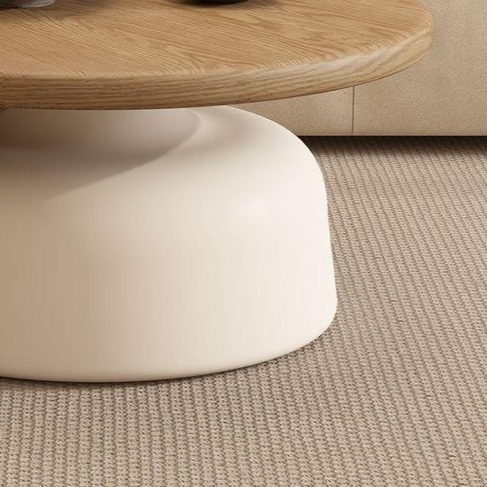 Modern Nesting Coffee Table Set Circular Wood Grain Top & Carbon Steel Base Side Tables for Living Room Coffee Shop Space Saver(White,L)