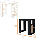 Kitchen Island with Door and Open Storage, Black/Natural Oak | Melamine kitchen island with door and open storage for organized kitchen access