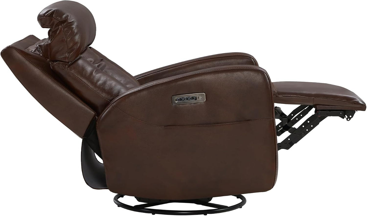 CHITA Genuine Leather Power Recliner Chair, Swivel Rocker, Cognac Brown | Electric Triple Motor Rocker Recliner for Living Room with Adjustable Headrest / Lumbar Support, USB & Type-C Charging Ports