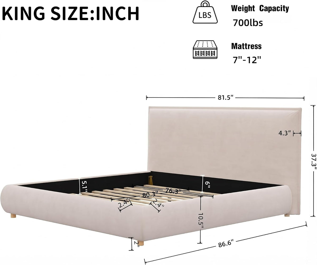 Merax King Size Upholstered Platform Bed Frame and Thick Padded Headboard