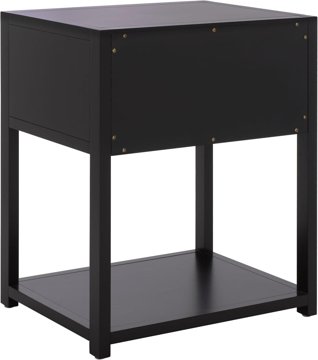 SAFAVIEH Furniture - Sadie 1-Drawer Nightstand - Black - Wood - Glam Gold Hardware Design - Ideal for Bedroom, 21" W x 17.2" D x 26" H - Fully Assembled (NST9201E)