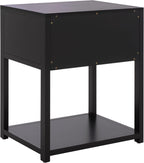 SAFAVIEH Furniture - Sadie 1-Drawer Nightstand - Black - Wood - Glam Gold Hardware Design - Ideal for Bedroom, 21" W x 17.2" D x 26" H - Fully Assembled (NST9201E)