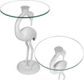 JONATHAN Y Blanche 25" White Iron and Glass Flamingo End Table with Sculptural Base, Round Accent Side Table for Living Room, Bedroom, Coastal Decor, White END1006C