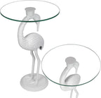 JONATHAN Y Blanche 25" White Iron and Glass Flamingo End Table with Sculptural Base, Round Accent Side Table for Living Room, Bedroom, Coastal Decor, White END1006C