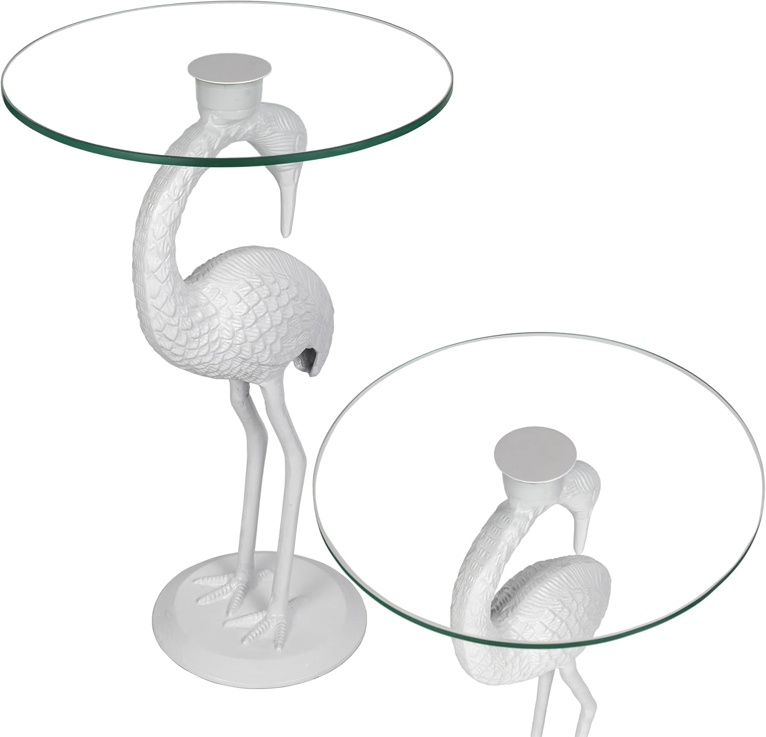 Eyely DNE1006C Maxine 25" Classic Mid-Century Glass Top Flamingo End Table for Living Room, Bedroom, Office, Bathroom, White