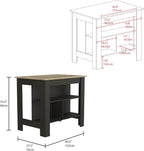 Kitchen Island with Four Legs and Three Shelves - Black/Light Oak | Three shelves and four legs for stable support and ample storage