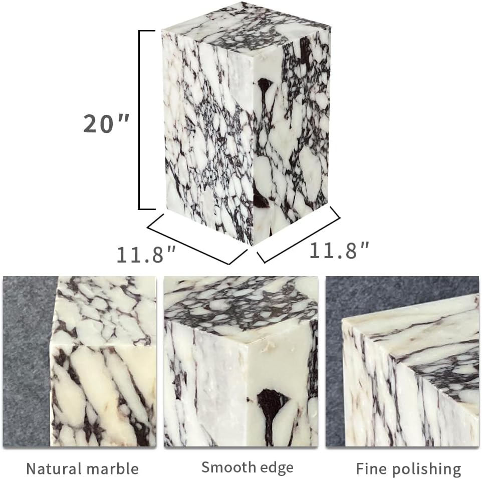 Luxury Marble Side Table,Square End Table for Modern Sofa and Bed, Living Room, Sofa, Bedroom（Calacatta Viola）