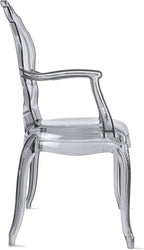 2xhome Stackable Ghost Dining Chair | Transparent Vanity Armchair | Louis Belle Style Kitchen Patio Chair Parent (2, Smoke, Armchair)