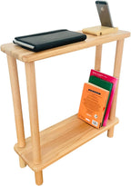 Handmade Slim Side Table Solid Beech Wood for Couch Living Room, Authentic Narrow End Table Hardwood 2 tier with Open Shelf for Office, Bedrooms, Book Rack, Eating Snack Tray, TV (Extra Slim, 7")
