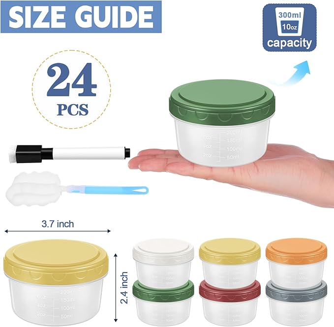 24pcs 10 oz Small Plastic Containers with Lids, Salad Dressing Container Reusable Small Food Storage Containers for Meal Prep, Leakproof, Microwave Dishwasher Freezer Safe, BPA-Free