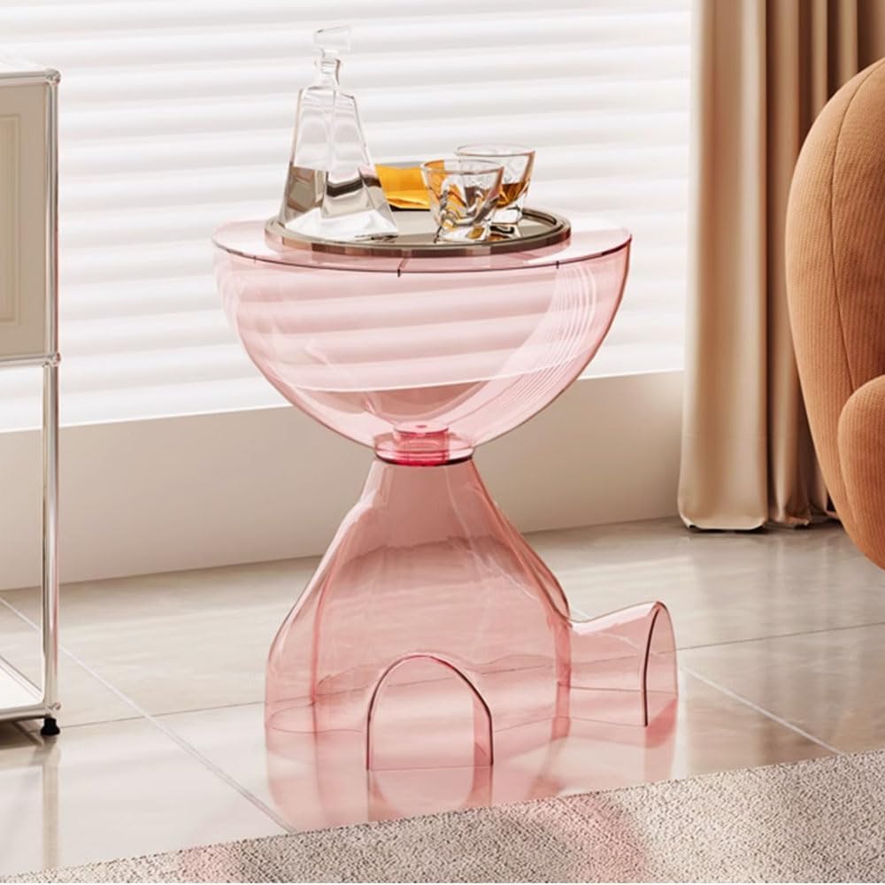 Circle Side Table, Round Modern End Table, Waterproof & Durable, Small Coffee Table for Living Room, Bedroom, Bedside, Versatile Accent Table - Transparent Pink