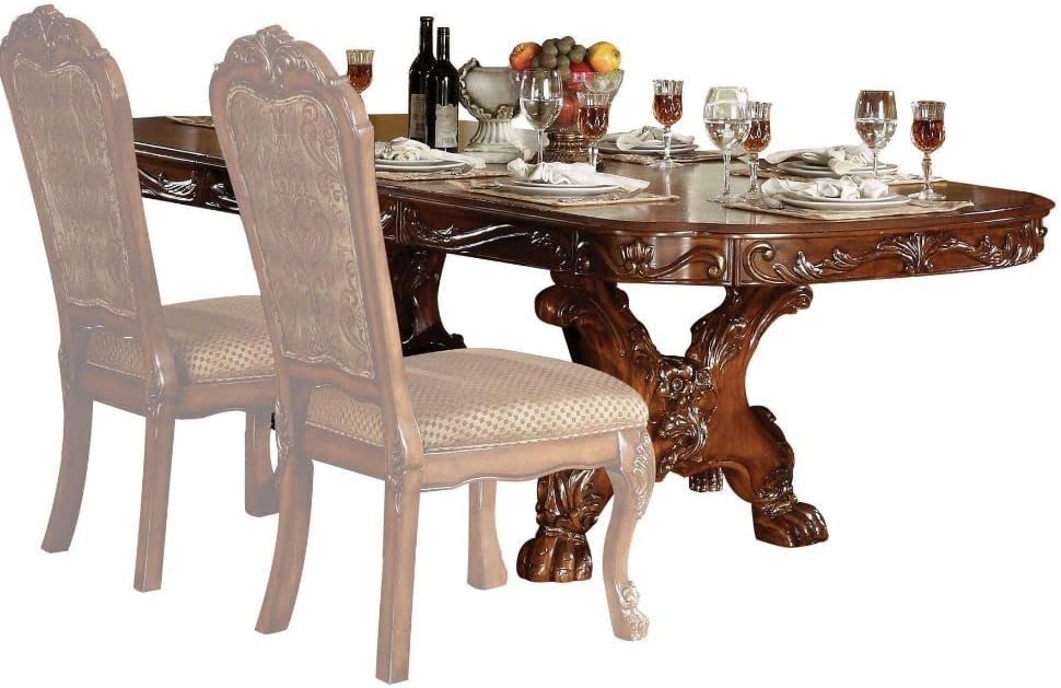 Traditional Kitchen Furniture Set 9pc Formal Dining Table Set Include 1 Extendable Pedestal Table and 8 Upholstered Chairs, 8-Person Solid Wood Extendable Dining Set (Cherry A)