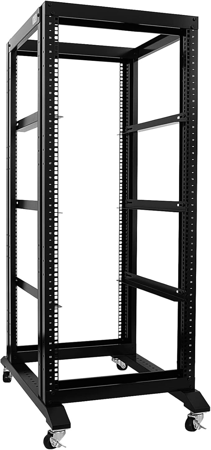 Raising Electronics Server Rack Open Frame Rack 4 Post 19 inch Adjustable Server/Audio Rack Cold Rolled Steel(27U,24Depth)