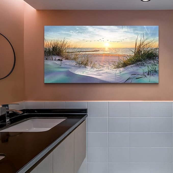 Wapluam Large Wall Art For Living Room Canvas Wall Decor For Bedroom Office Decorations Sea Beach Scenery Wall Paintings Prints Artwork Ocean Seascape Pictures Modern Home Decor Art Work 48X24 in