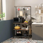 Rack With Hooks Kitchen Storage Shelf With High Display Shelves And Mesh Panel Island