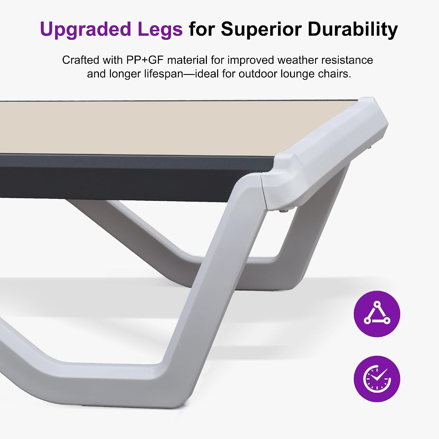 PURPLE LEAF Lounge Chair Outdoor Set of 2 Chaise Lounge w/Wheels, Khaki | Quick & Easy Assembly, Quick-dry Mesh Keeps You Cool, UV-proof Weave Keeps Color Vivid, Rustproof Frame Lasts Years