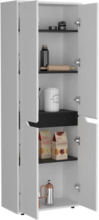 Modern Storage Cabinet Kitchen Pantry Four Doors Five Interior Shelves White Black Accent Kitchen Organizer