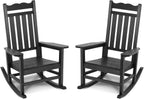 Stoog All-Weather Outdoor Rocking Chairs Set of 2, Oversized Rocking Chairs with 400 lbs Weight Capacity, for Backyard, Fire Pit, Lawn, Garden, Black