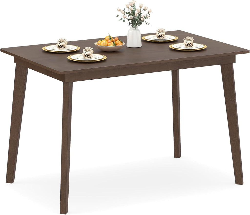Giantex Dining Table for 4, 48" Rectangular Wooden Kitchen Table with Solid Rubber Wood Legs, Mid Century Modern Dinner Table for Dinette, Living Room, Home Office (Brown)