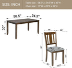7-Piece Dining Table Set, Counter Height Kitchen Set with Rectangular Table & 6 Slatted Backrest Upholstered Chairs, Farmhouse Dining Room Furniture, Wooden Table & Chair for Home, Walnut