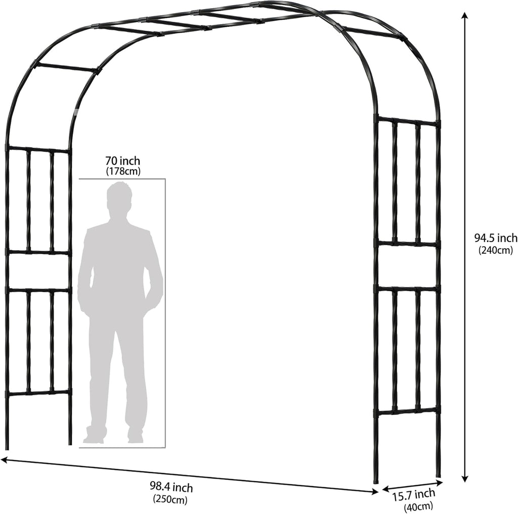 Twira Garden Arch Trellis, 7.9FT(240cm) Metal Garden Arbor Trellis for Climbing Plants Outdoor, Large Wedding Arch for Ceremony, Black Garden Archway Trellises Decoration for Lawn, Patio, Backyard