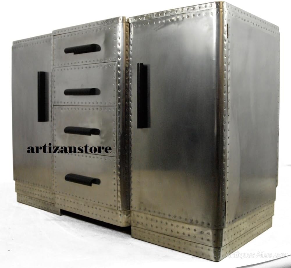 ARTIZANSTORE Aluminium Aviator 2 Door Sideboard End Table Design Side Table Living Room Furniture Decor