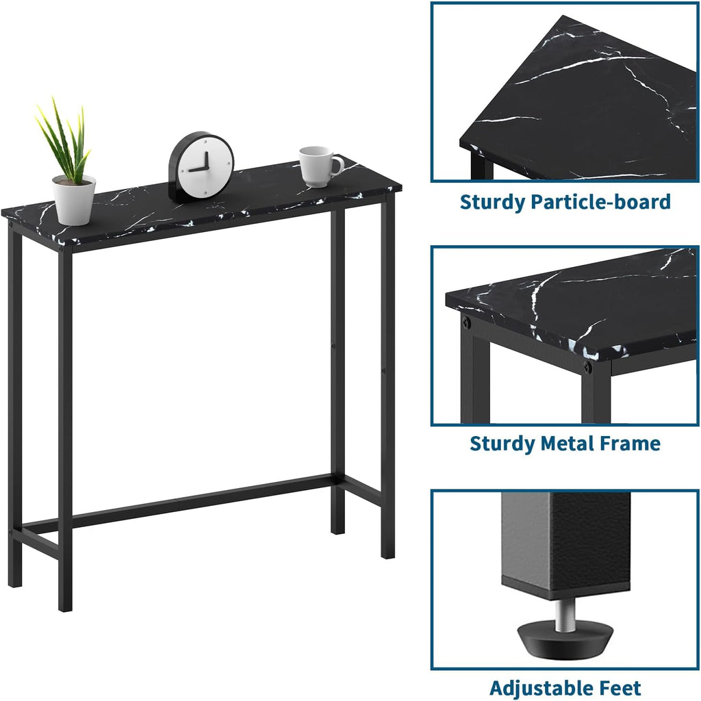 HollyHOME Narrow Sofa & Console Table, 29.5" Slim Entryway Table, Sofa Stand, Hallway Shelf, Bedroom, Living Room, Foyer, Black Marble