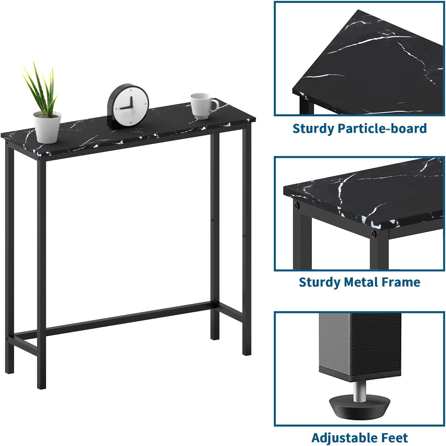 HollyHOME Narrow Sofa & Console Table, 29.5" Slim Entryway Table, Sofa Stand, Hallway Shelf, Bedroom, Living Room, Foyer, Black Marble