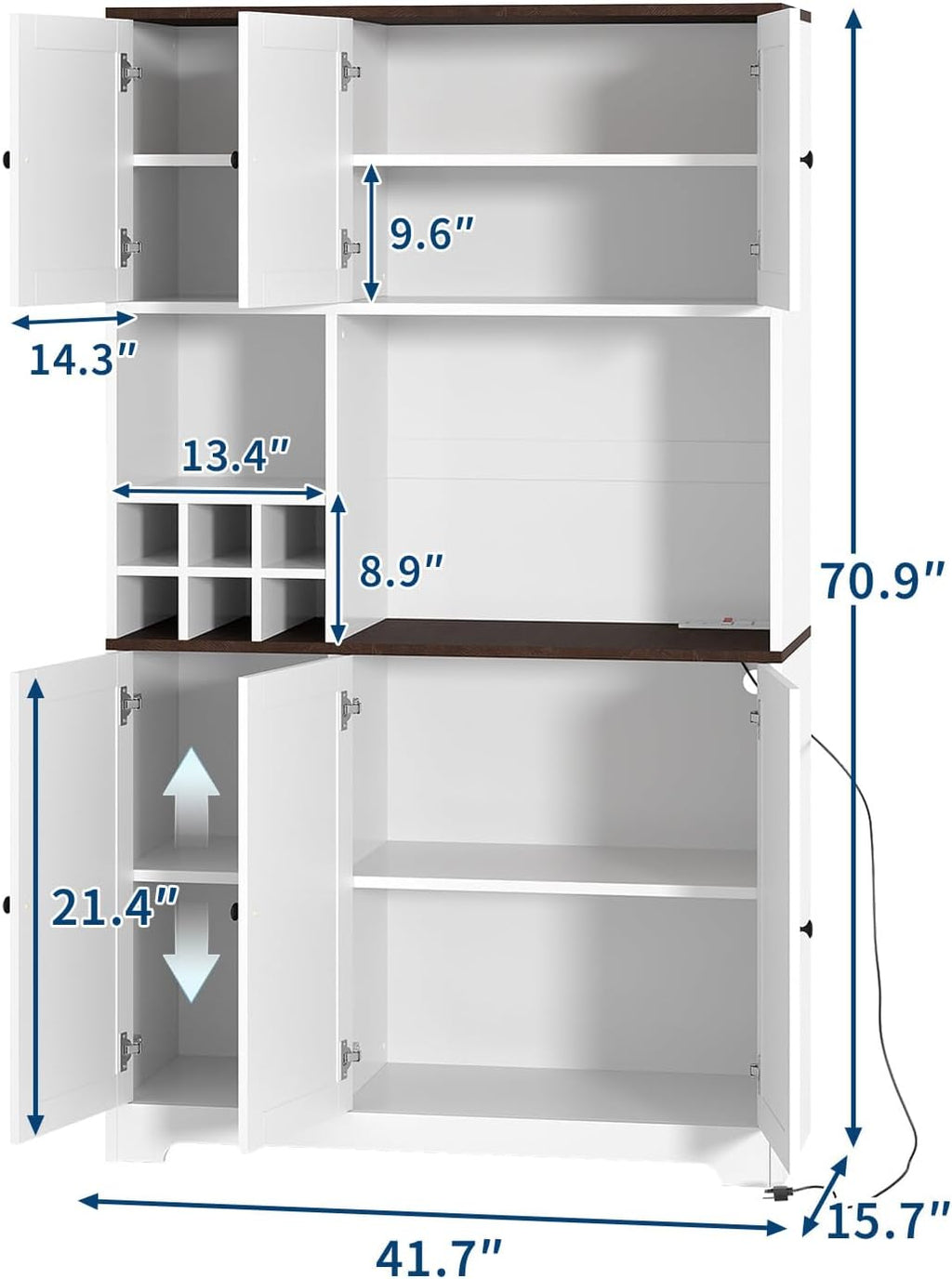GarveeHome 71 Inch Tall White Kitchen Pantry Cabinet, Modern Farmhouse Kitchen Hutch Storage Cabinet with Wine Rack, Freestanding Coffee Bar Station with Storage for Dining Room, Living Room