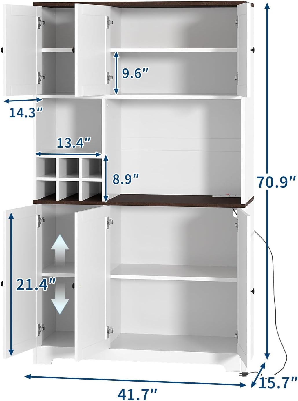GarveeHome 71 Inch Tall White Kitchen Pantry Cabinet, Modern Farmhouse Kitchen Hutch Storage Cabinet with Wine Rack, Freestanding Coffee Bar Station with Storage for Dining Room, Living Room