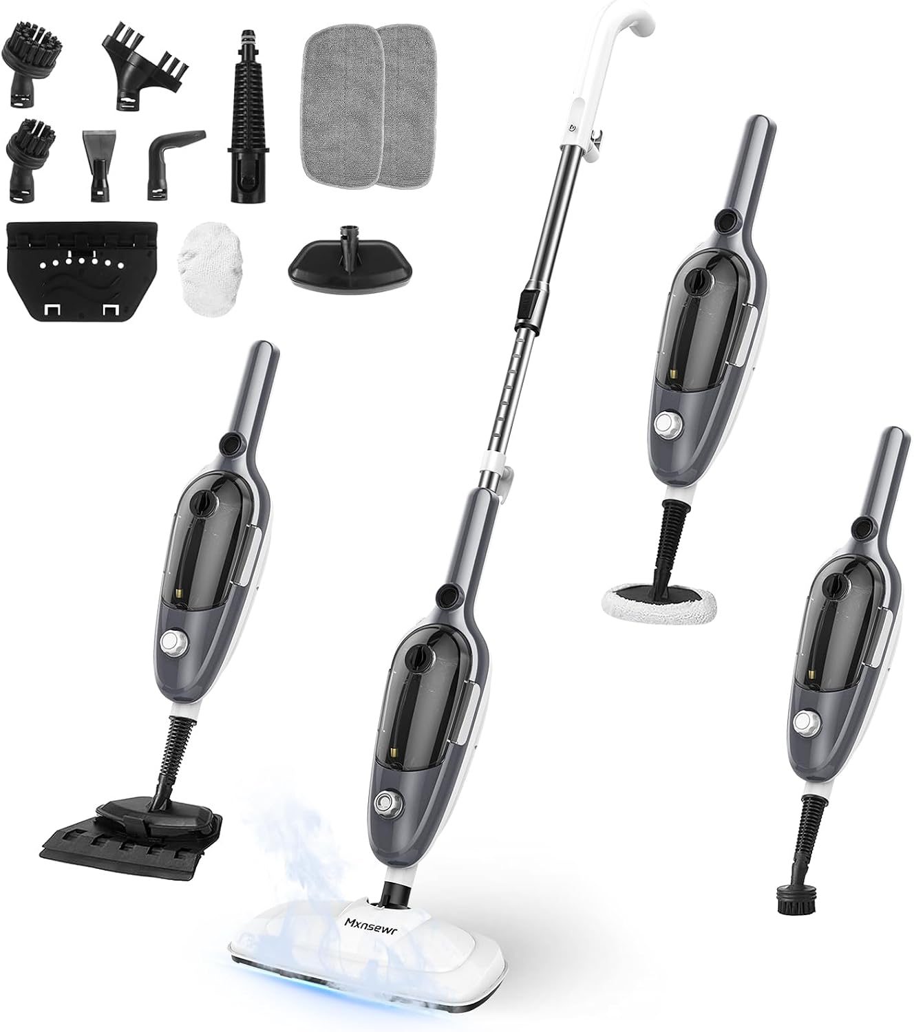 Steam Mop - All-in-one Powerful Handheld Steam Cleaner Detachable Floor Steamer with 11 Accessories, MultiPurpose Steamer for Hardwood Floors, Clothes,Windows,Tiles,Carpet, Whole Home Use(Grey）