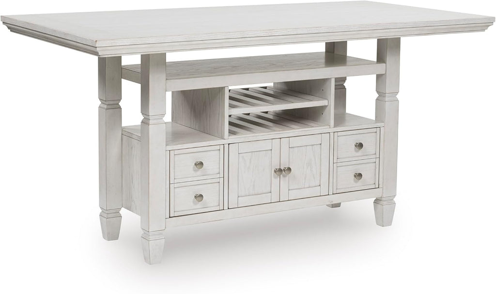 Signature Design By Ashley Robbinsdale 72-Inch Counter Height Dining Table with Kitchen Island Storage, Rubberwood Solids, Ash Veneer and MDF Substrates, Antique White