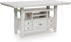 Signature Design By Ashley Robbinsdale 72-Inch Counter Height Dining Table with Kitchen Island Storage, Rubberwood Solids, Ash Veneer and MDF Substrates, Antique White