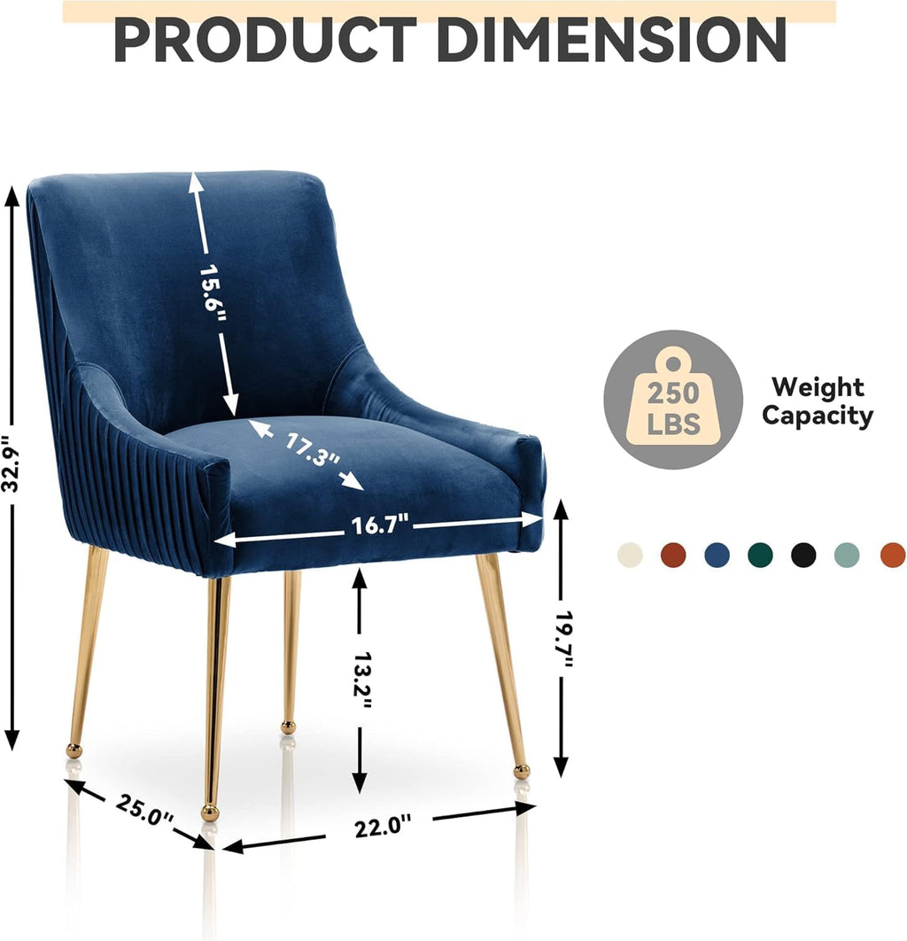 Dining Chairs, Accent Chairs Set of 4, Modern Upholstered Kitchen Dining Chairs with Gold Legs, Fabric Tufted Velvet Living Room Chairs for Reception Room Bedroom Kitchen(Navy Blue)