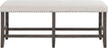 Jofran Willow Creek Distressed Pine Counter Height Dining Bench, Rustic Upholstered Bench for Dining Room Kitchen, Cream Fabric and Brown Wood