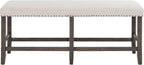 Jofran Willow Creek Distressed Pine Counter Height Dining Bench, Rustic Upholstered Bench for Dining Room Kitchen, Cream Fabric and Brown Wood
