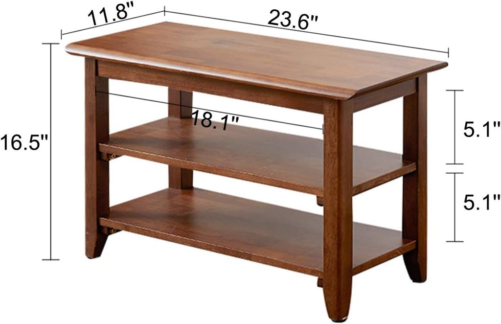 XKZG Shoe Rack Bench Wooden Shoe Storage Bench Entryway Bench, Brown, 23.6" | Rubber wood, Shoe Bench for Entryway, Living Room, Bedroom, Balcony, 23.6"W x 11.8"D x 16.5"H