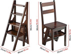 Aimery Library Ladder Chair, 2 in 1 Portable 4-Step Ladders, Wood Foldable Stool for Home, Library, Office(Dark Walnut,A)