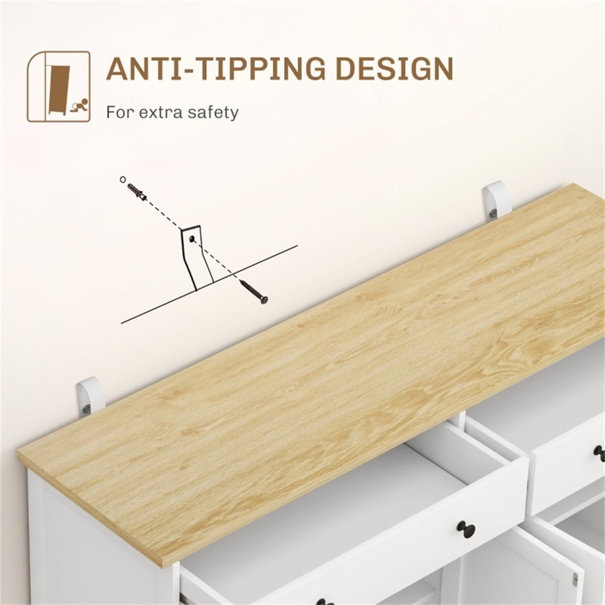 lapday Kitchen Cabinet with 2 Spacious Drawers,2 Doors,3-Level Adjustable Shelf(55.1" W x 15.7" D x 33.5" H). (White)