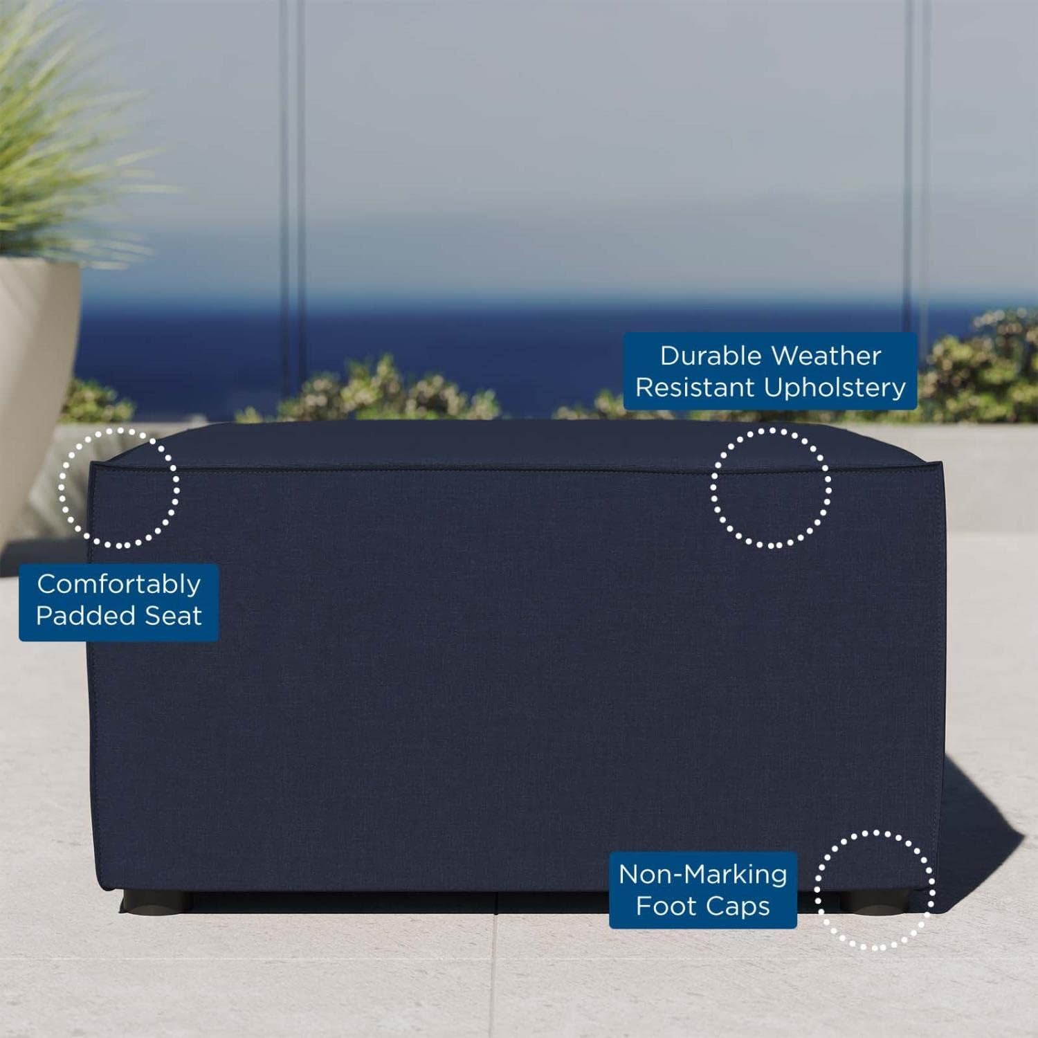 Modway EEI-4211-NAV Saybrook Patio Sectional Ottoman in Navy