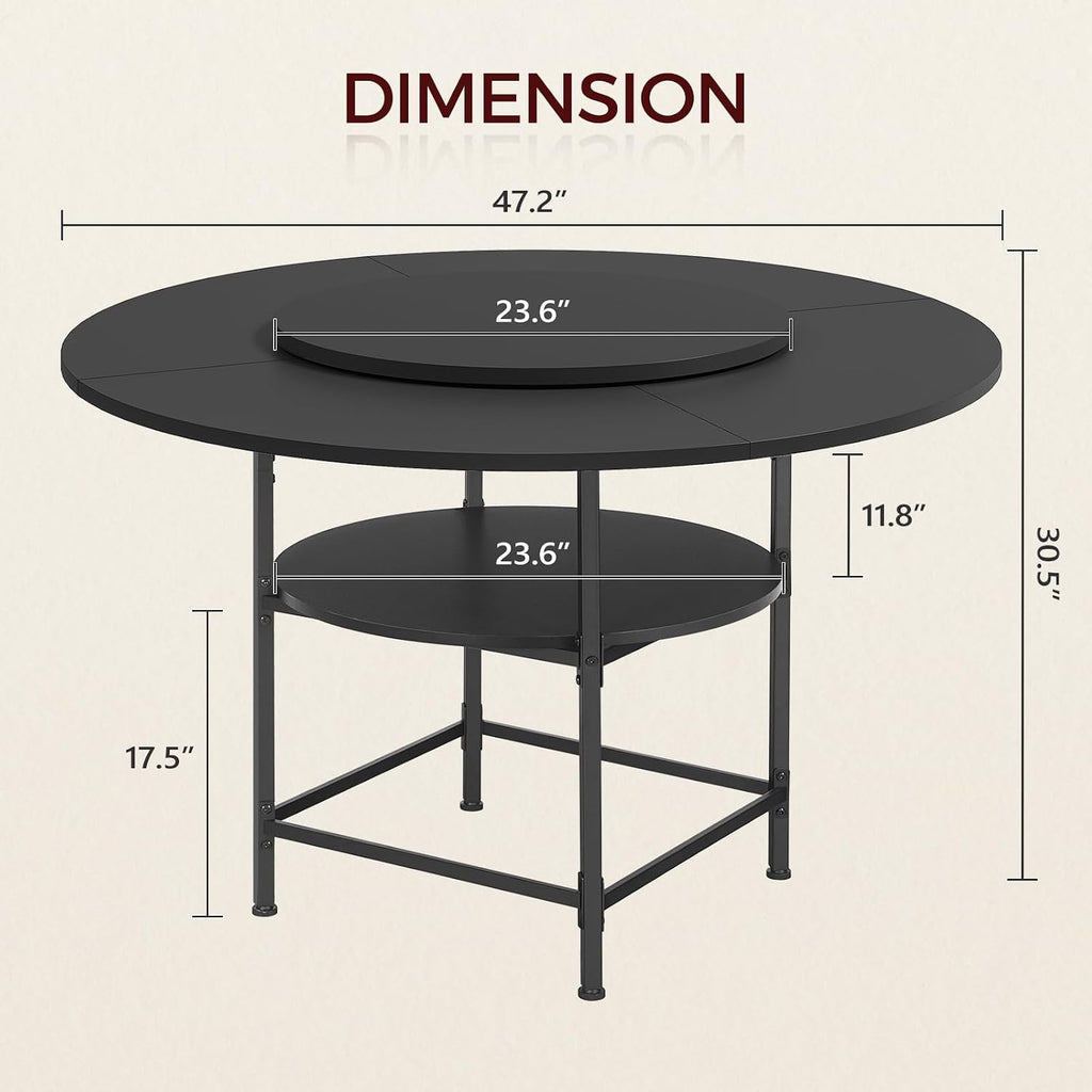 MAHANCRIS Round Dining Table for 4, Dinner Table with Storage Shelf, 47.2'' Dining Room Table, Circle Tables, Farmhouse Wood Kitchen Tables for Dining Room Living Room, Black DTBK12001
