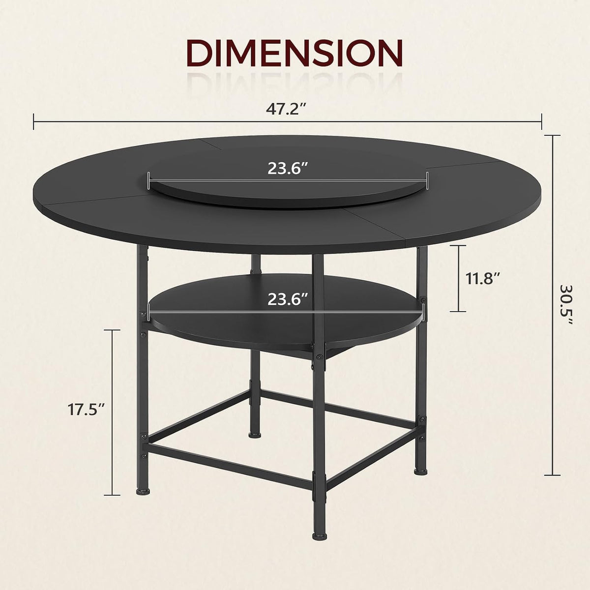 MAHANCRIS Round Dining Table for 4, Dinner Table with Storage Shelf, 47.2'' Dining Room Table, Circle Tables, Farmhouse Wood Kitchen Tables for Dining Room Living Room, Black DTBK12001