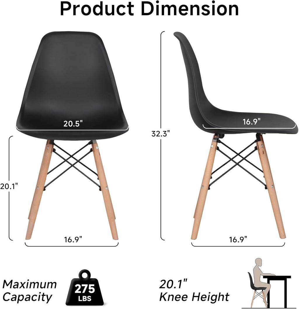 Dining Chairs Set of 4, Modern Plastic Kitchen Chairs with Beech Wood Legs for Dinner Living Waiting Room Bedroom, Black