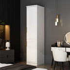 Slim Wardrobe Armoire with Clothing Rod and Storage Shelves, Narrow 2-Door Armoire Closet with Gold Handles, Shaker Style Tall Corner Clothing Cabinet, White 15.7" W x 19.3" D x 74.8" H